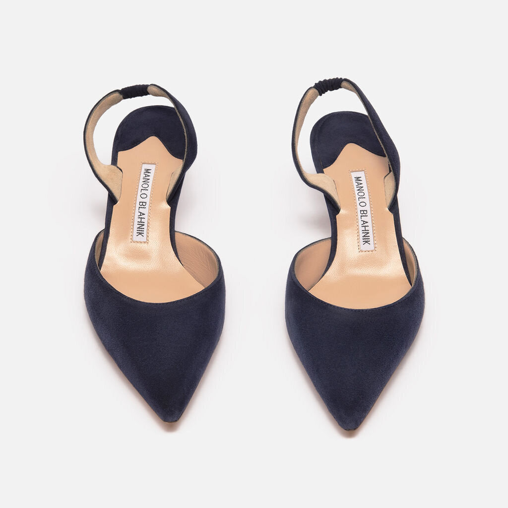 Manolo Blahnik Navy Suede Slingback Heels