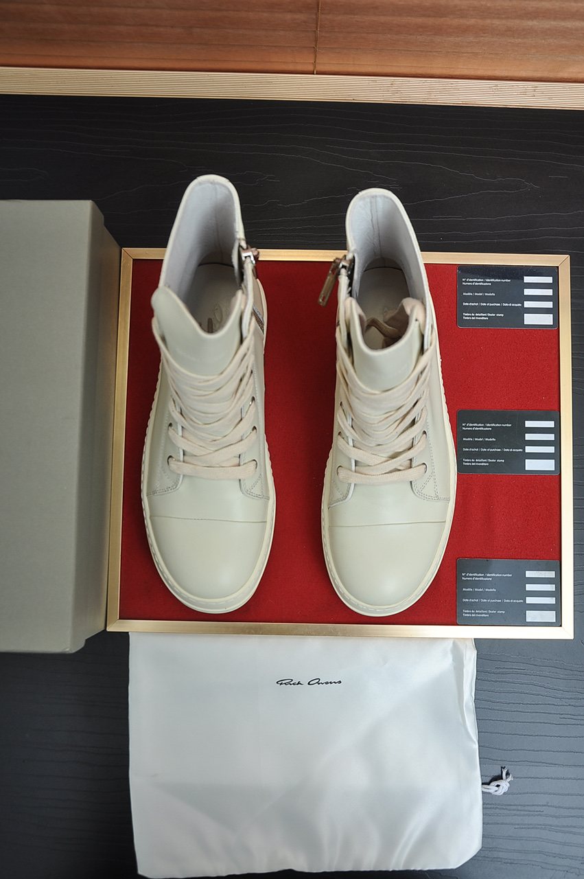 Rick Owens Off-White High-Top Sneakers — front
