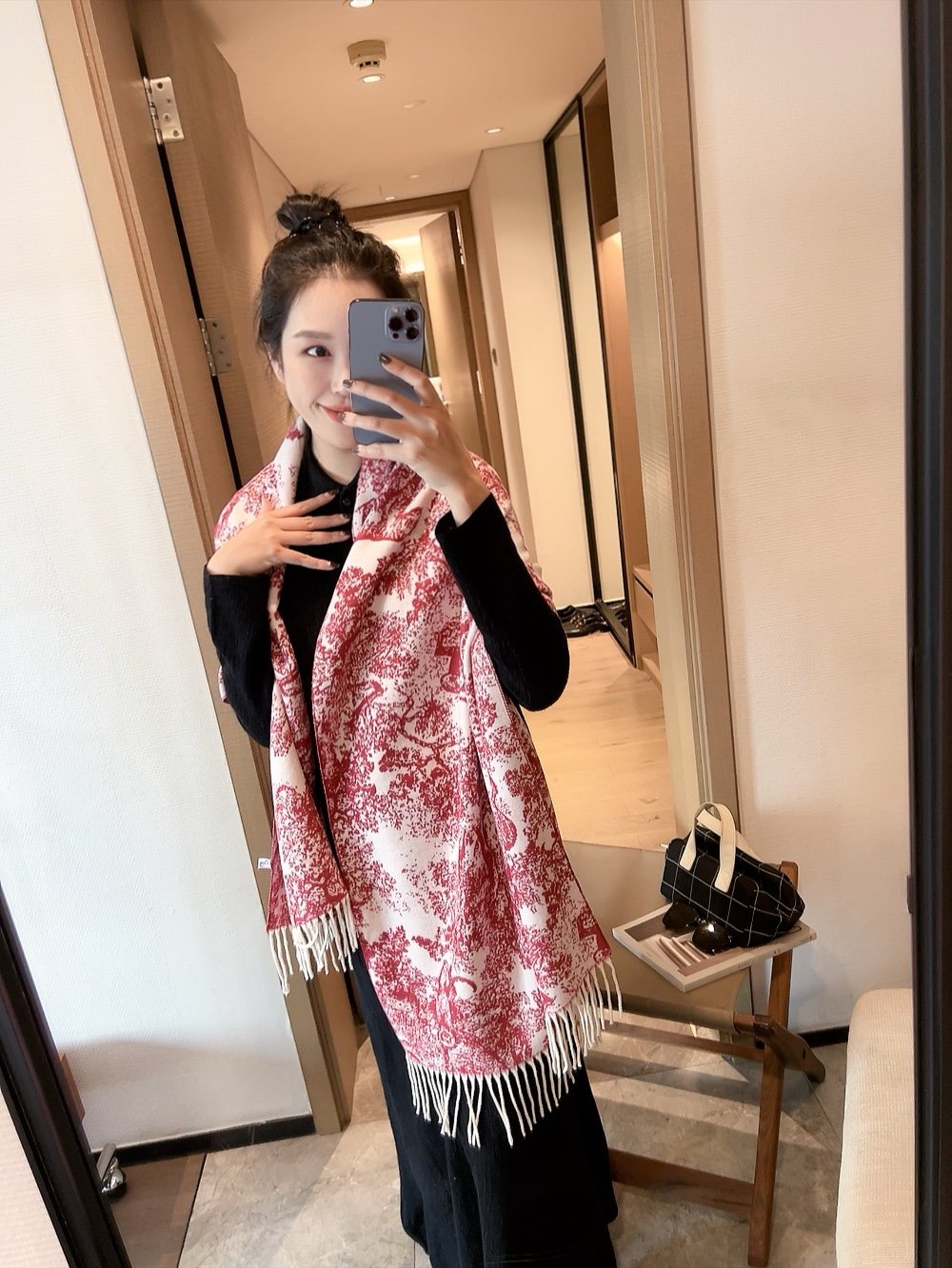 Dior Animal Print Fringed Scarf — model