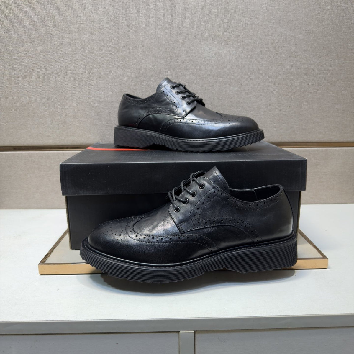 Prada Black Brogue Lace-Up Shoes — front