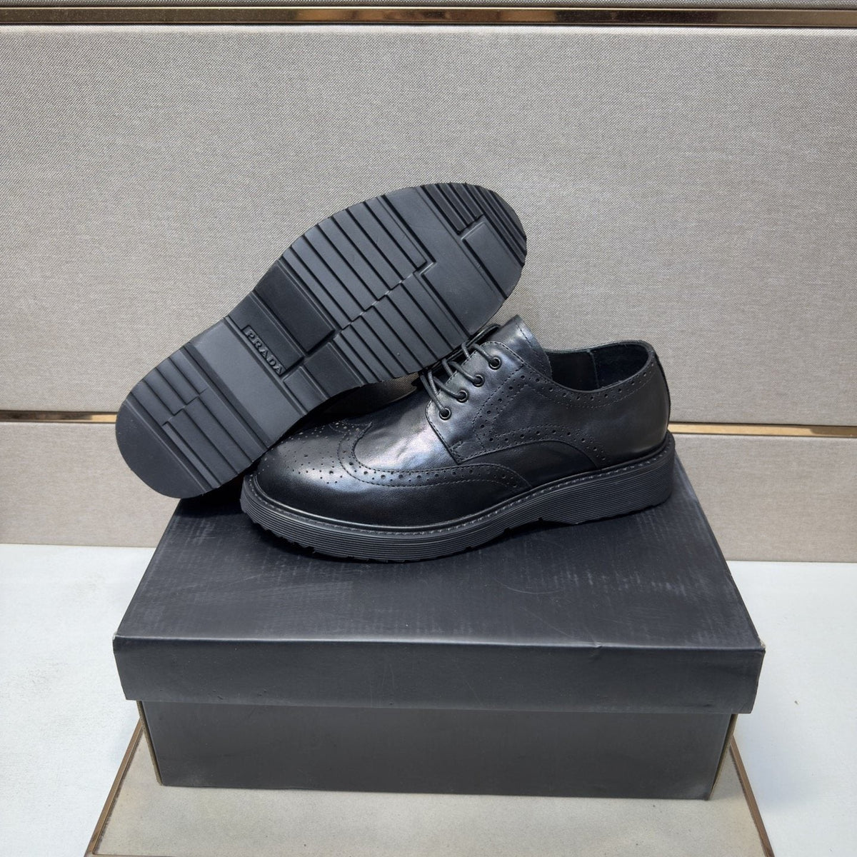 Prada Black Brogue Lace-Up Shoes — side