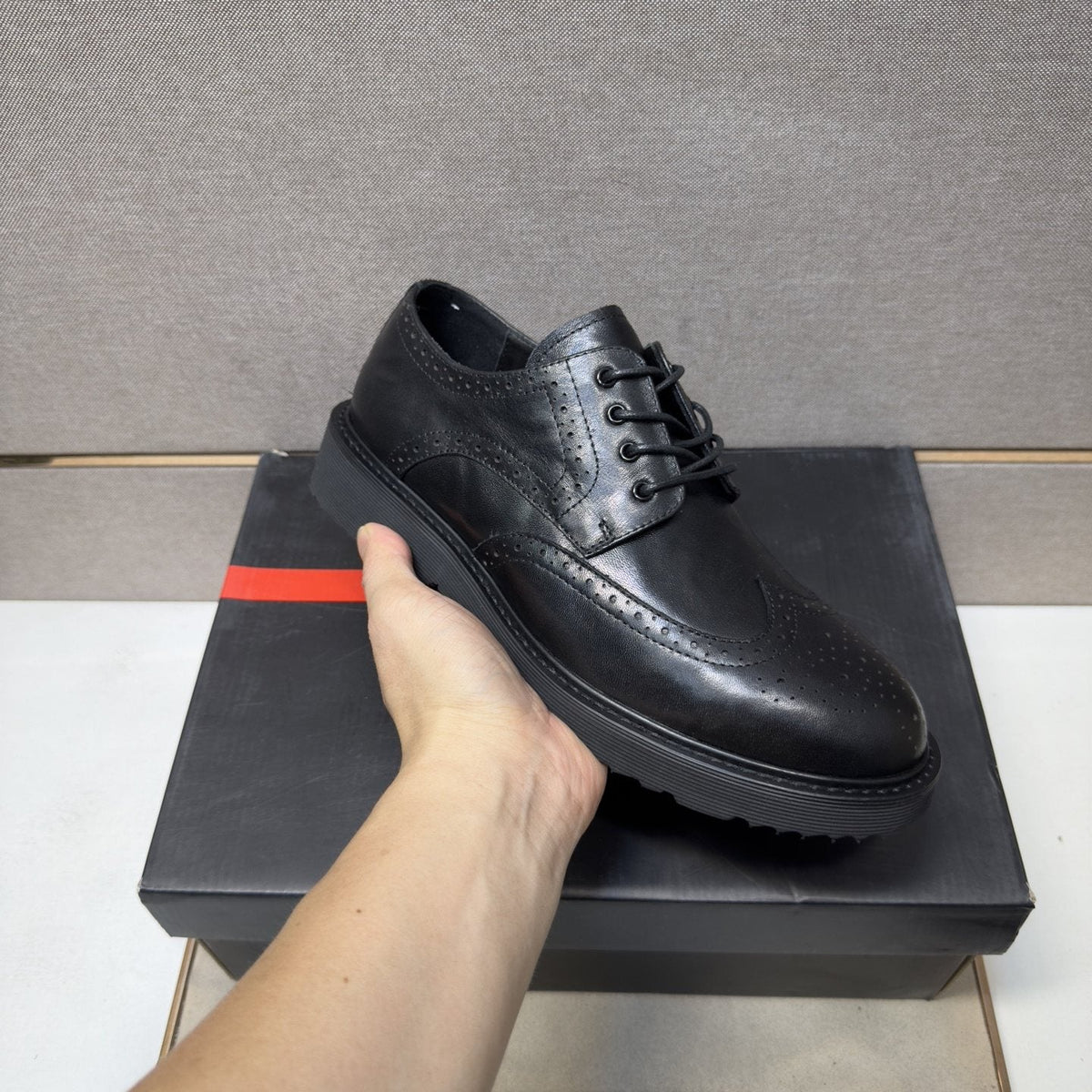 Prada Black Brogue Lace-Up Shoes — side