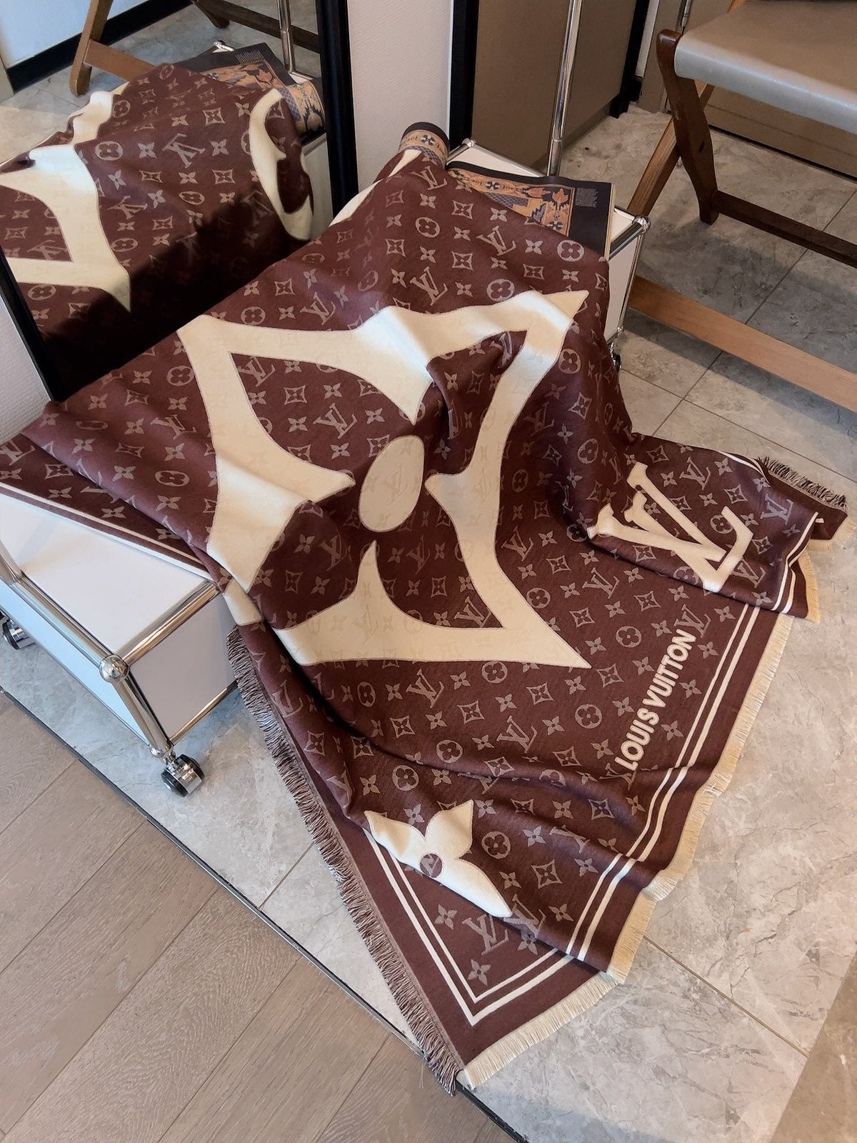 Louis Vuitton Brown & Cream Monogram Square Scarf — front