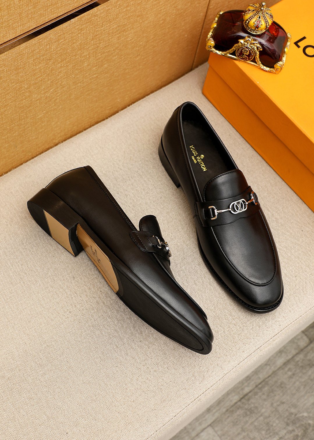 Louis Vuitton Black Leather Loafers — front