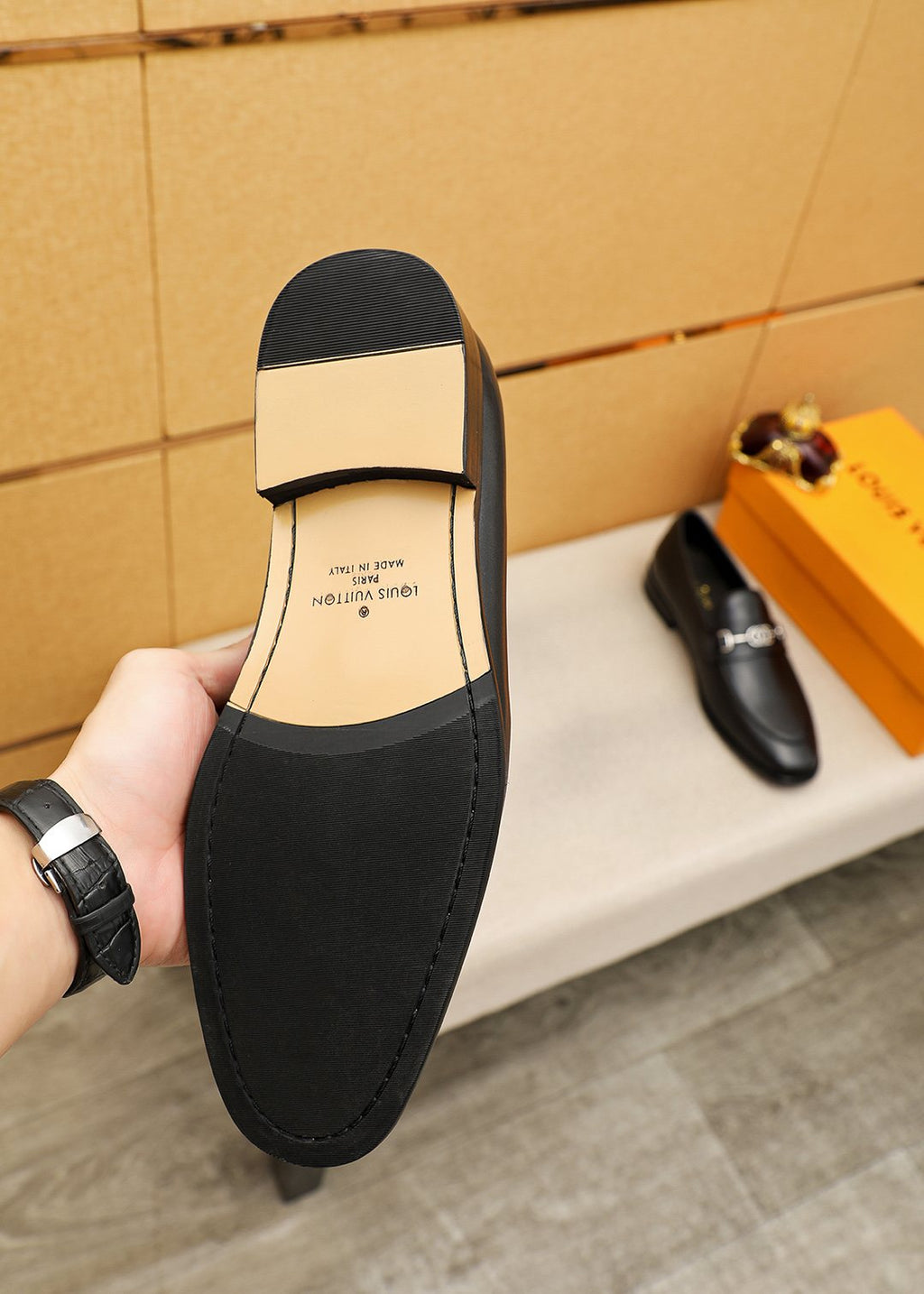 Louis Vuitton Black Leather Loafers — detail