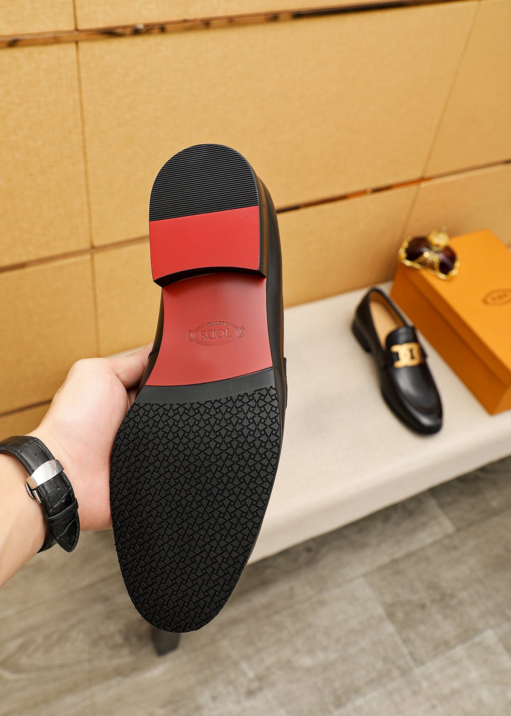 Tod's Black Gold-Hardware Loafers — side