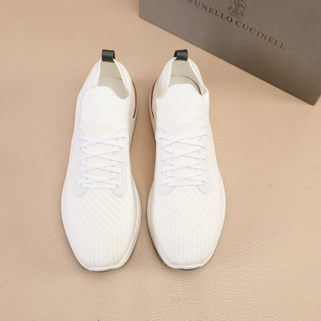 Brunello Cucinelli White Knit Sneakers — hero