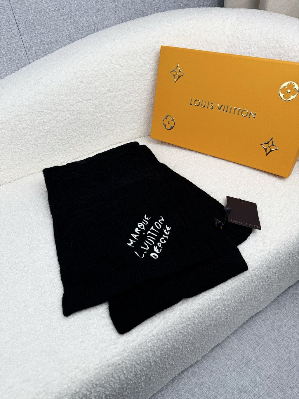Louis Vuitton Black Knit Scarf — front