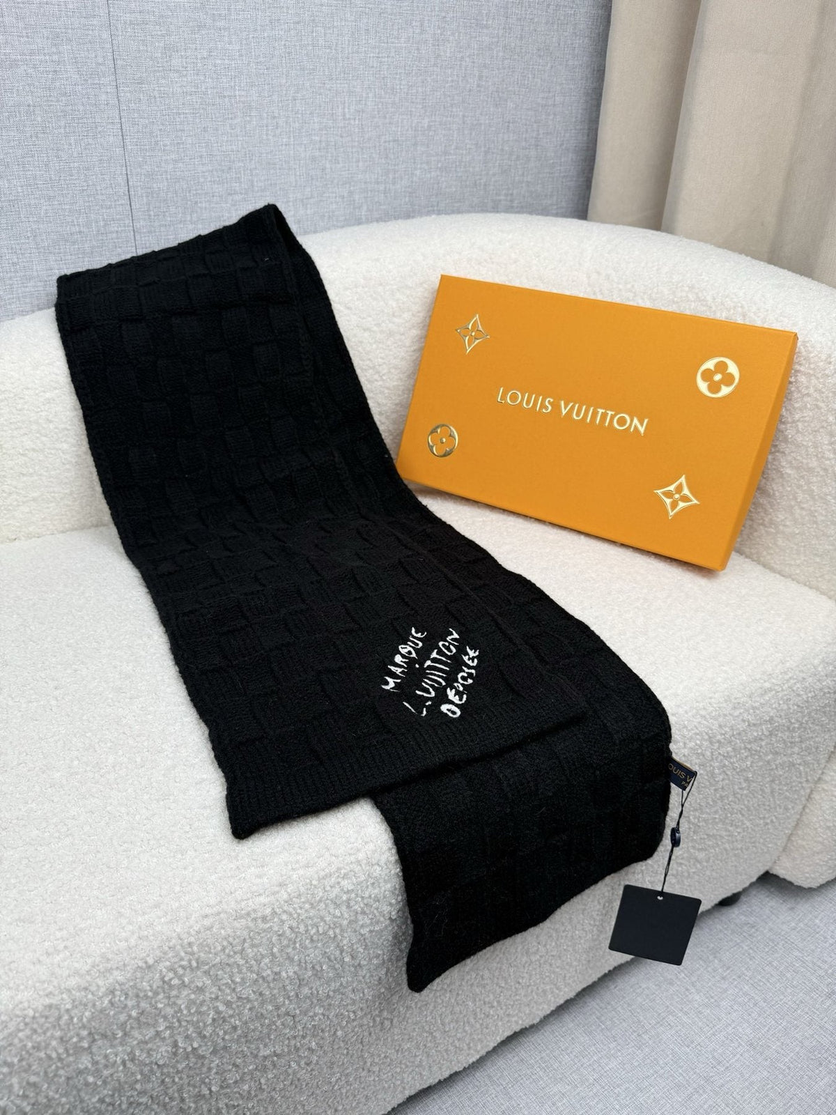 Louis Vuitton Black Logo Knit Scarf — front