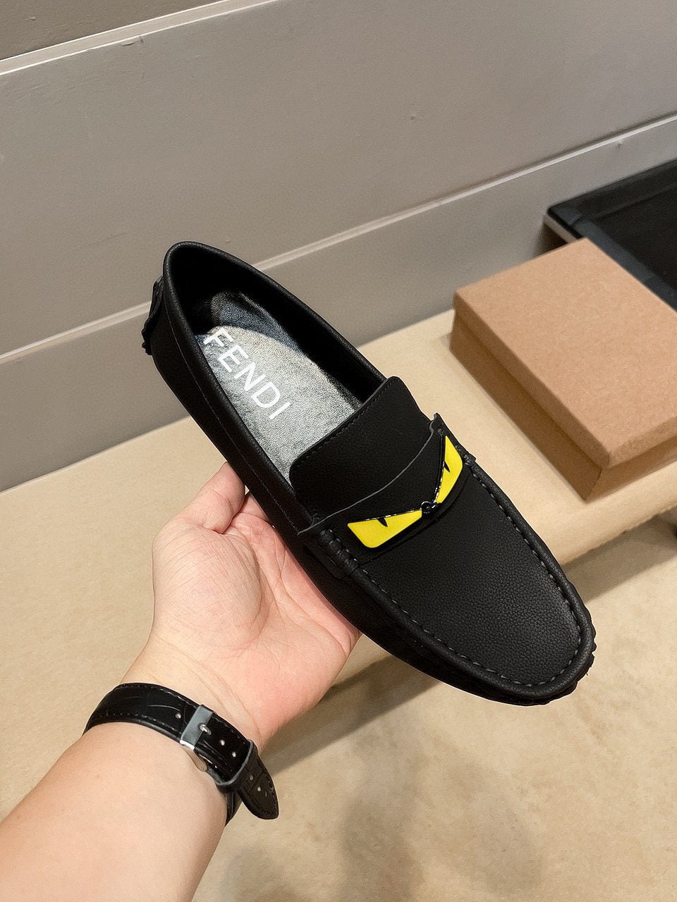 Fendi Black Yellow Accent Loafers — front
