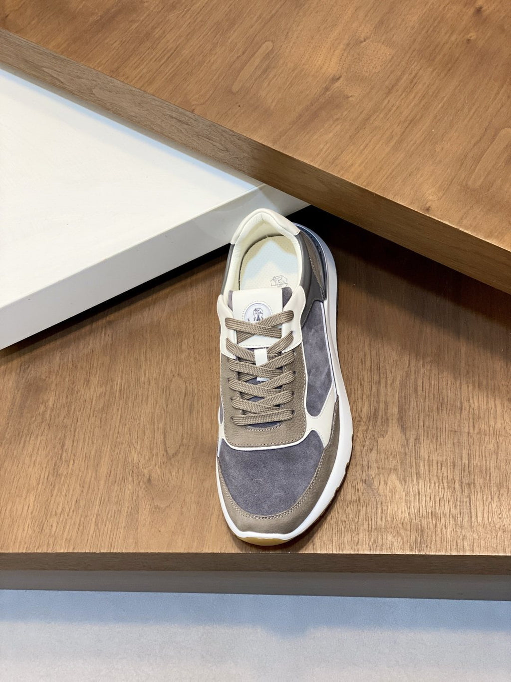Brunello Cucinelli Gray and Taupe Low-Top Sneakers — front