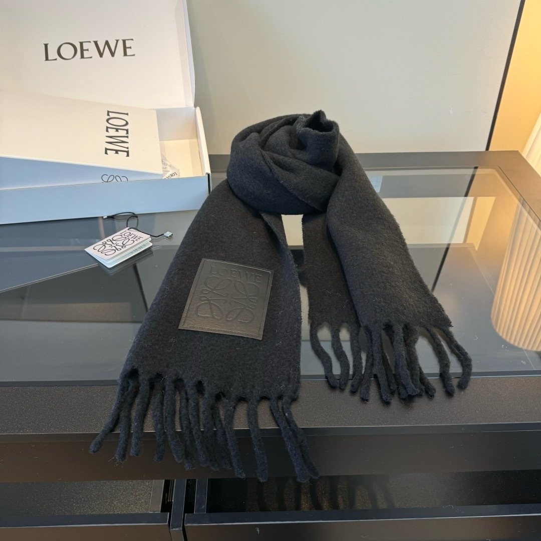 Loewe Black Fringed Scarf — front