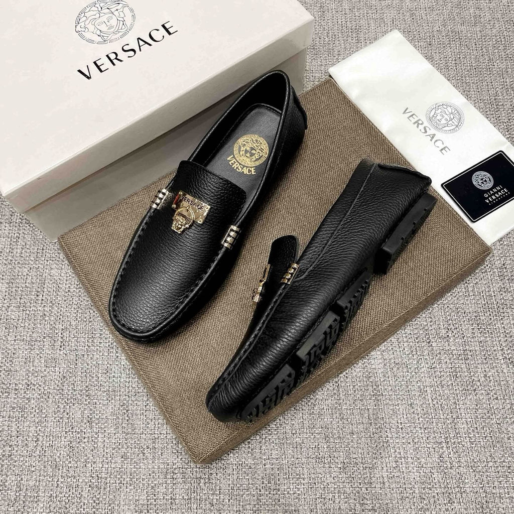 Versace Men's Black Loafers with Gold-Tone Hardware — side