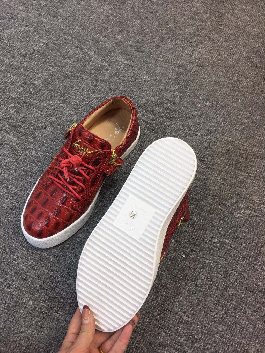 Giuseppe Zanotti Red Croc-Embossed Low-Top Sneakers — back