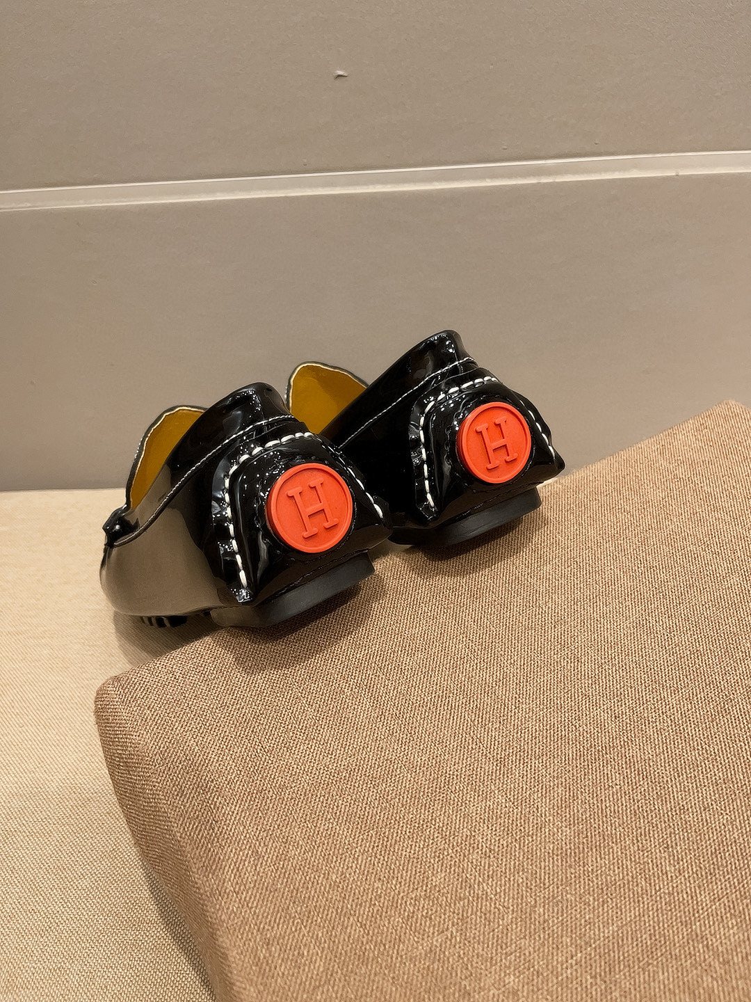 Hermès Black Textured Loafers — back