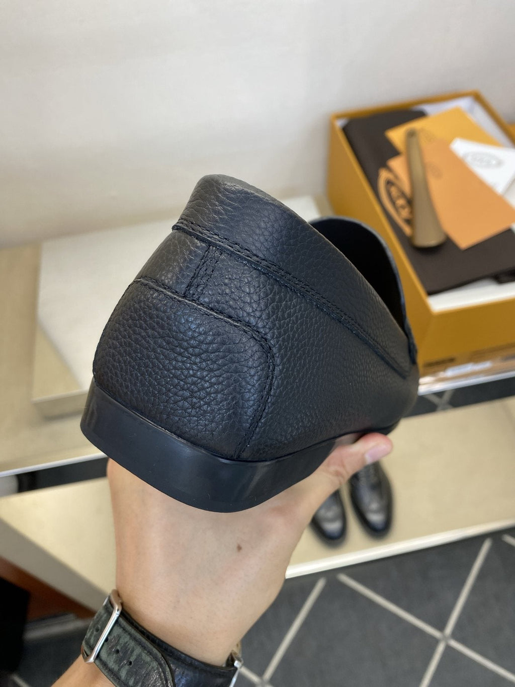 Tod's Black Leather Penny Loafers — detail