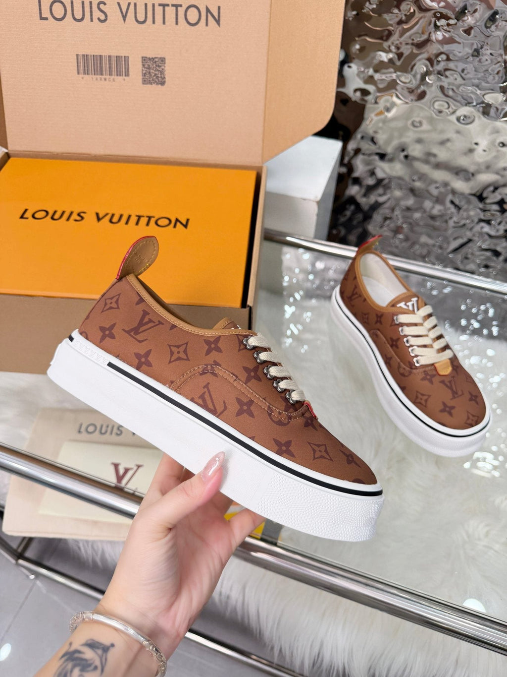 Louis Vuitton Brown Monogram Low-Top Sneakers — front