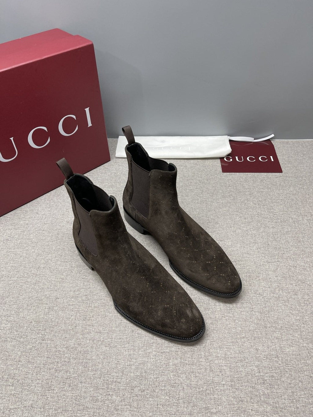 Gucci Dark Brown Textured Chelsea Boots — hero