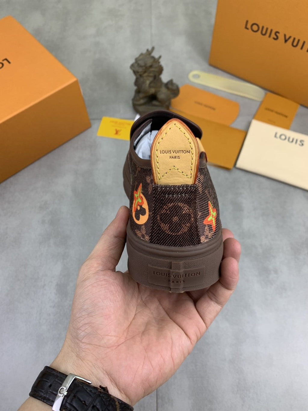 Louis Vuitton Floral Print Slip-On Shoes — back