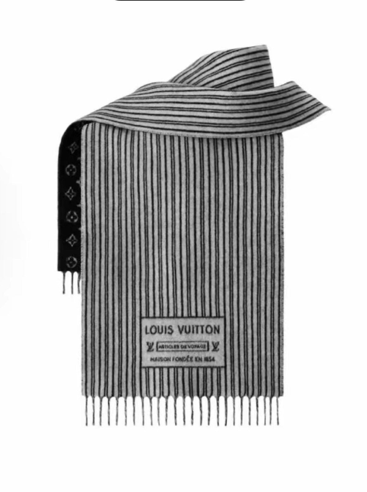 Louis Vuitton Black and Gray Striped Fringed Scarf — hero