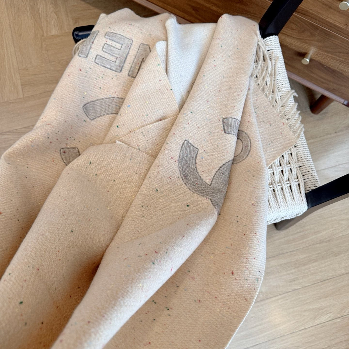 Chanel Double-C Motif Fringed Scarf — detail