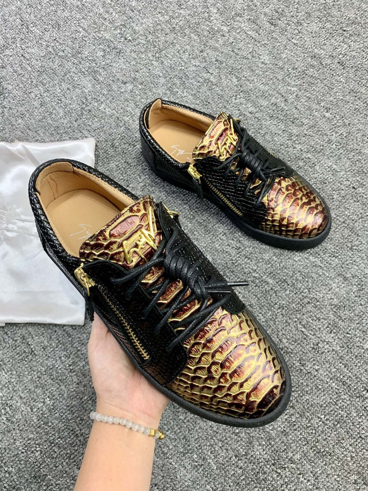 Giuseppe Zanotti Black Snakeskin Low-Top Sneakers — side