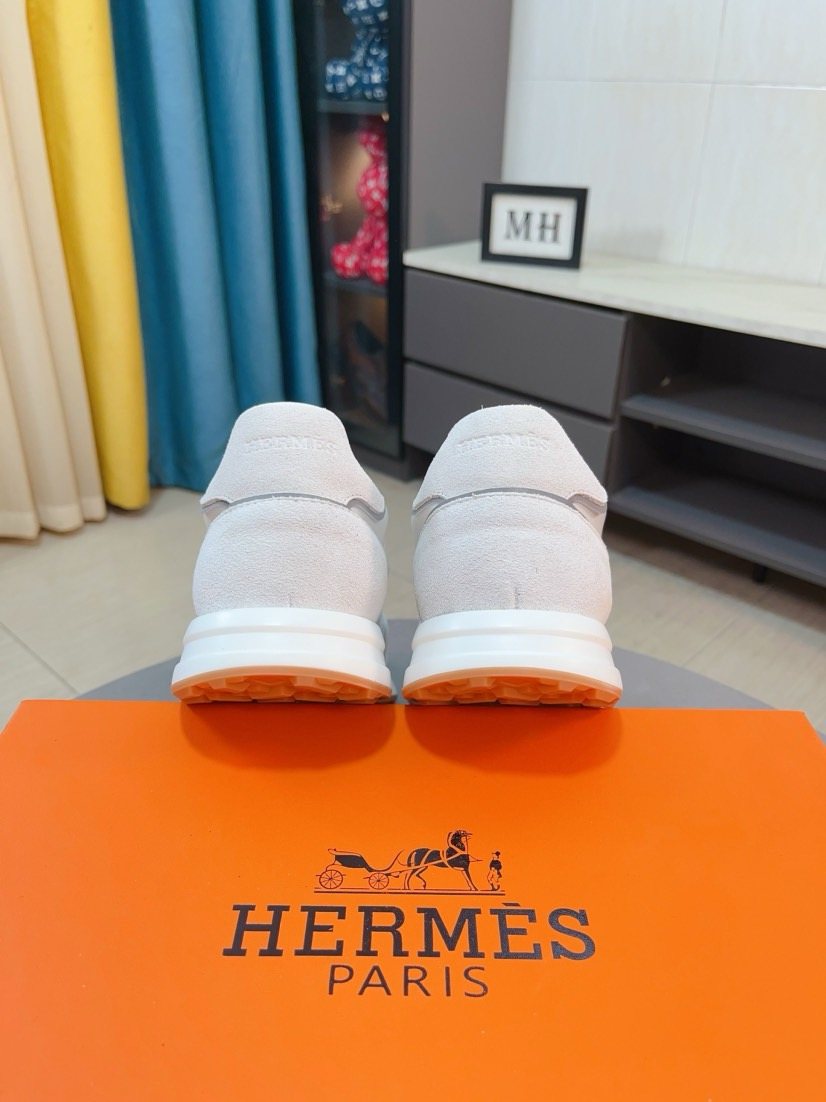 Hermès White and Light Gray Low-Top Sneakers — back