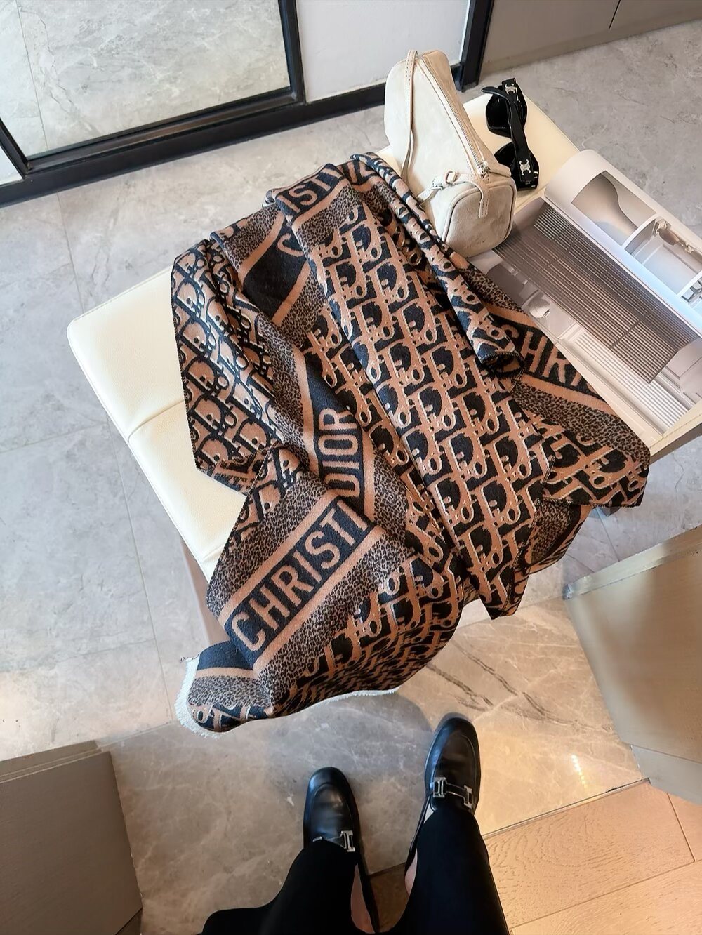 Dior Monogram Fringe Scarf — front