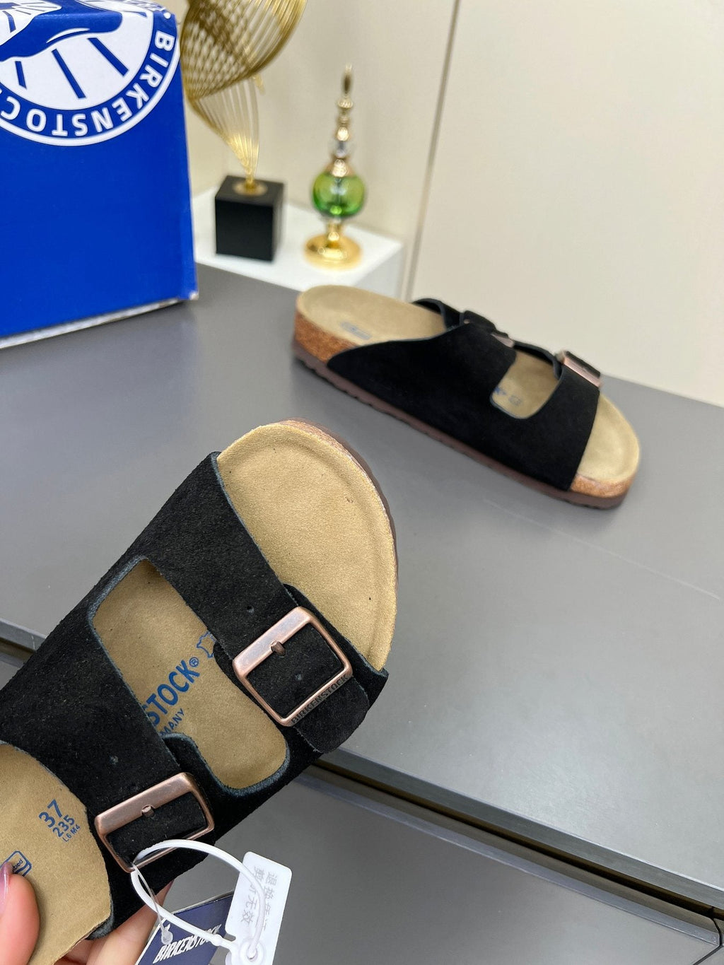 Birkenstock Black Two-Strap Slide Sandals — back
