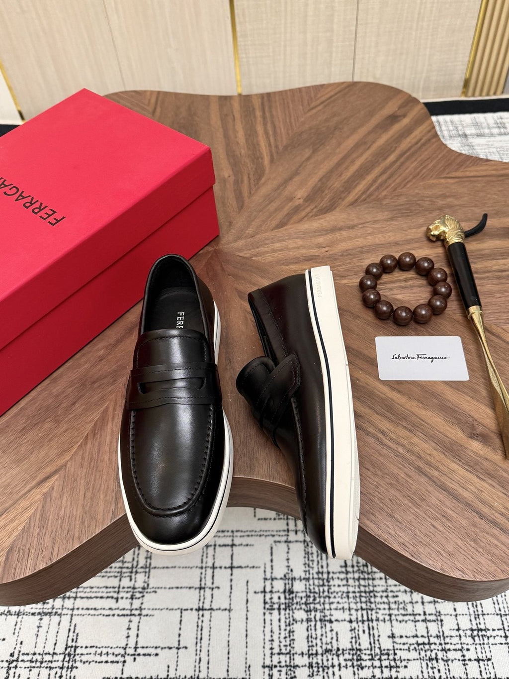 Salvatore Ferragamo Black Penny Loafers — front