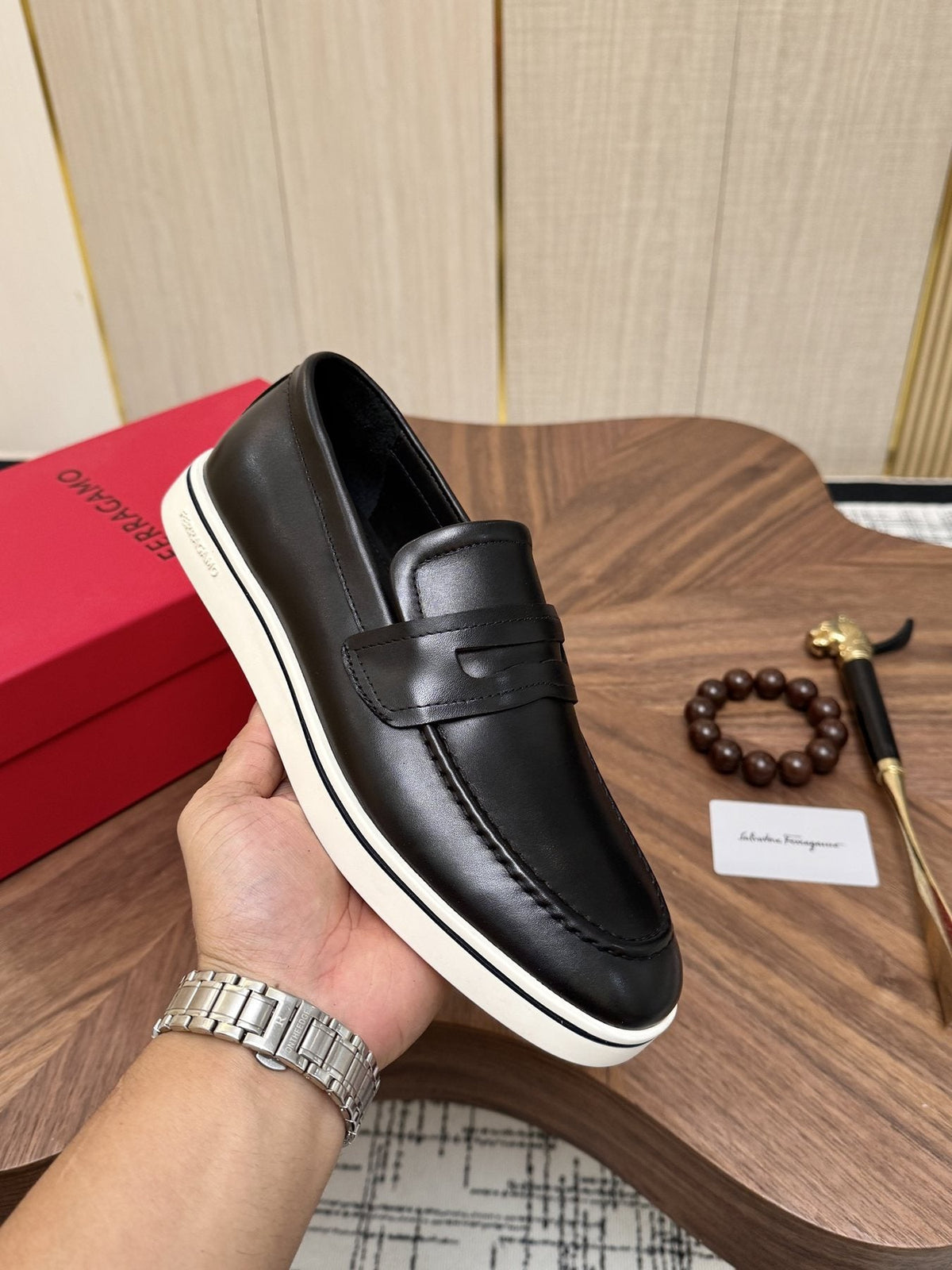 Salvatore Ferragamo Black Penny Loafers — model