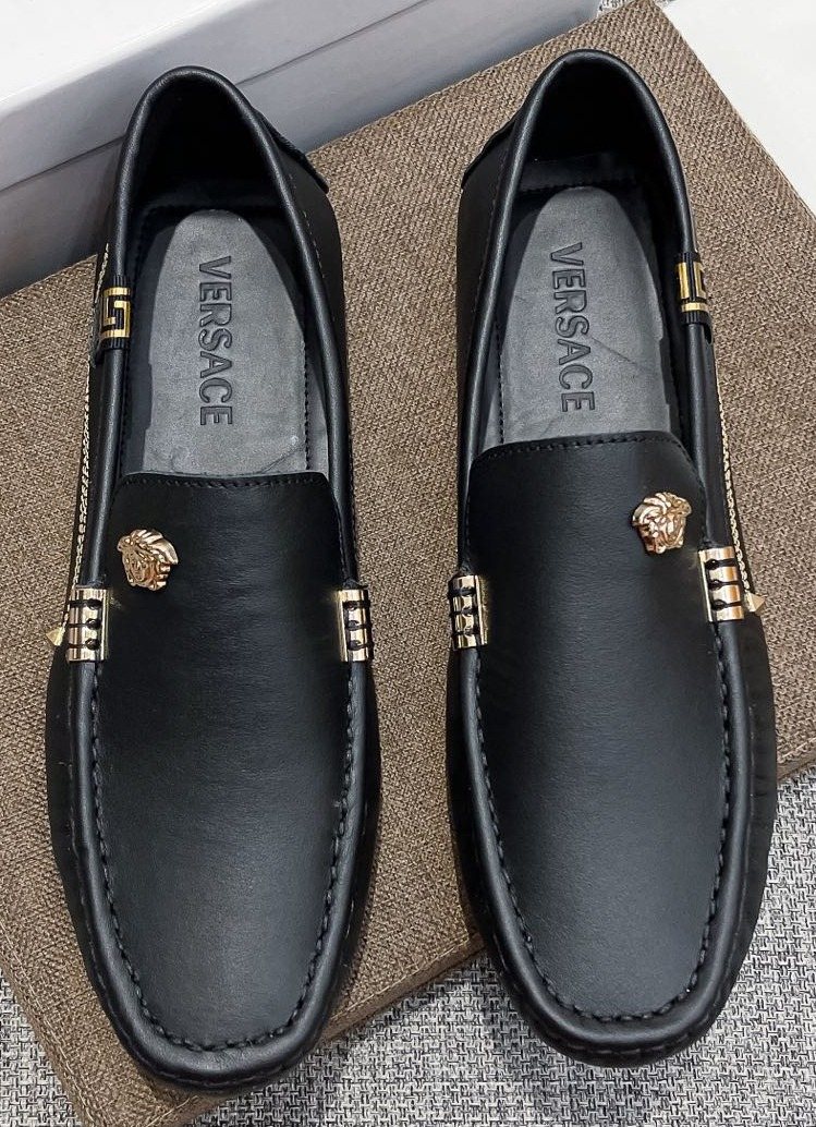 Versace Black Leather Loafers with Gold-Tone Accents — hero