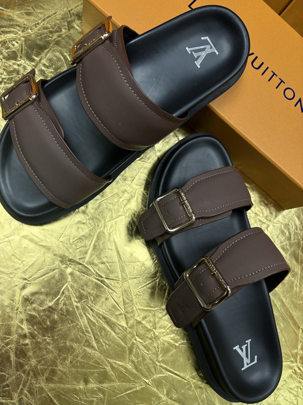 Louis Vuitton Brown Double-Buckle Sandals — side