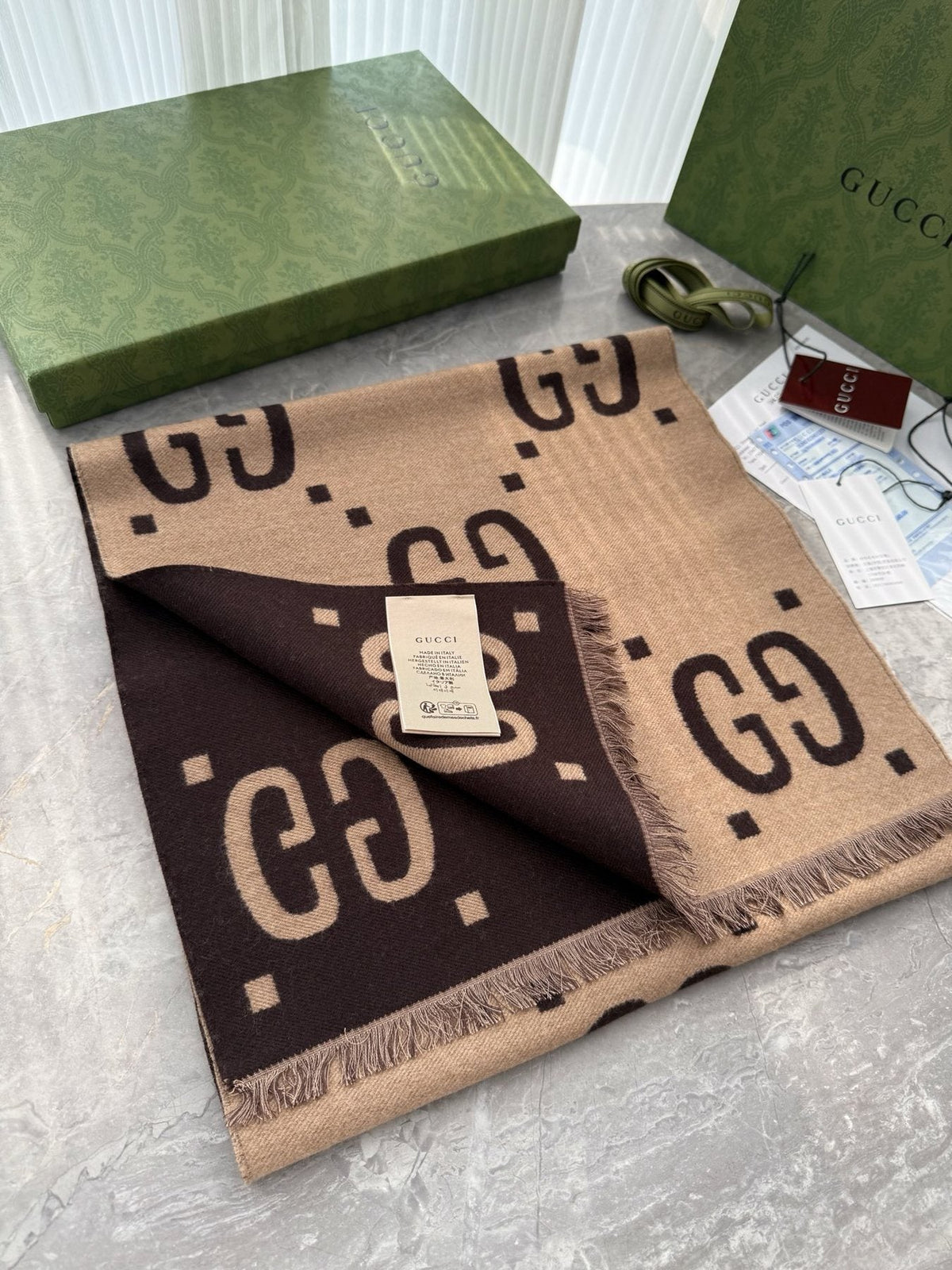 Gucci Geometric Fringed Scarf — front