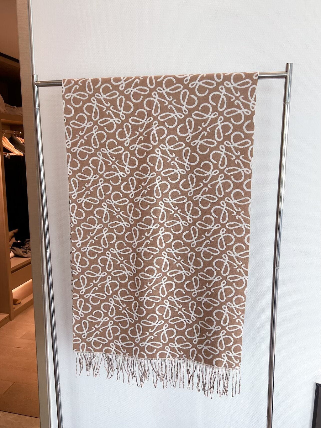 Loewe Khaki Brown Fringed Wool Scarf — hero
