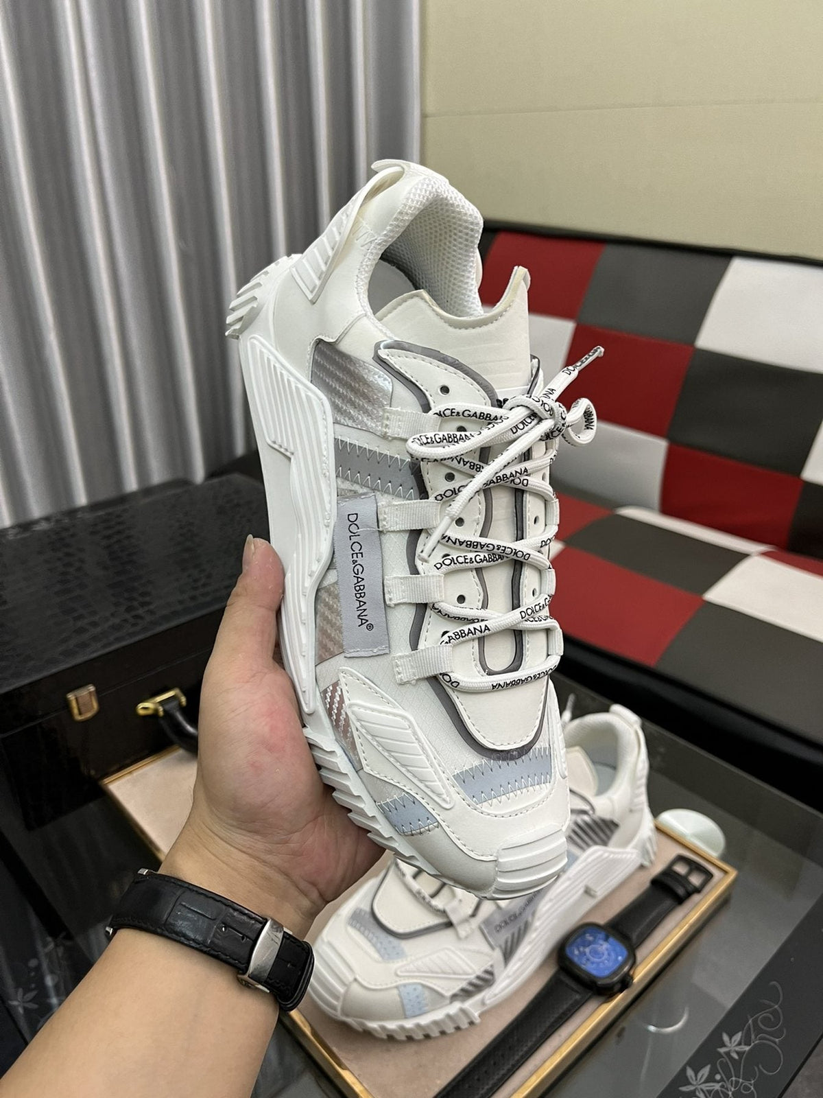 Dolce & Gabbana White and Light Gray Chunky Sneakers — model