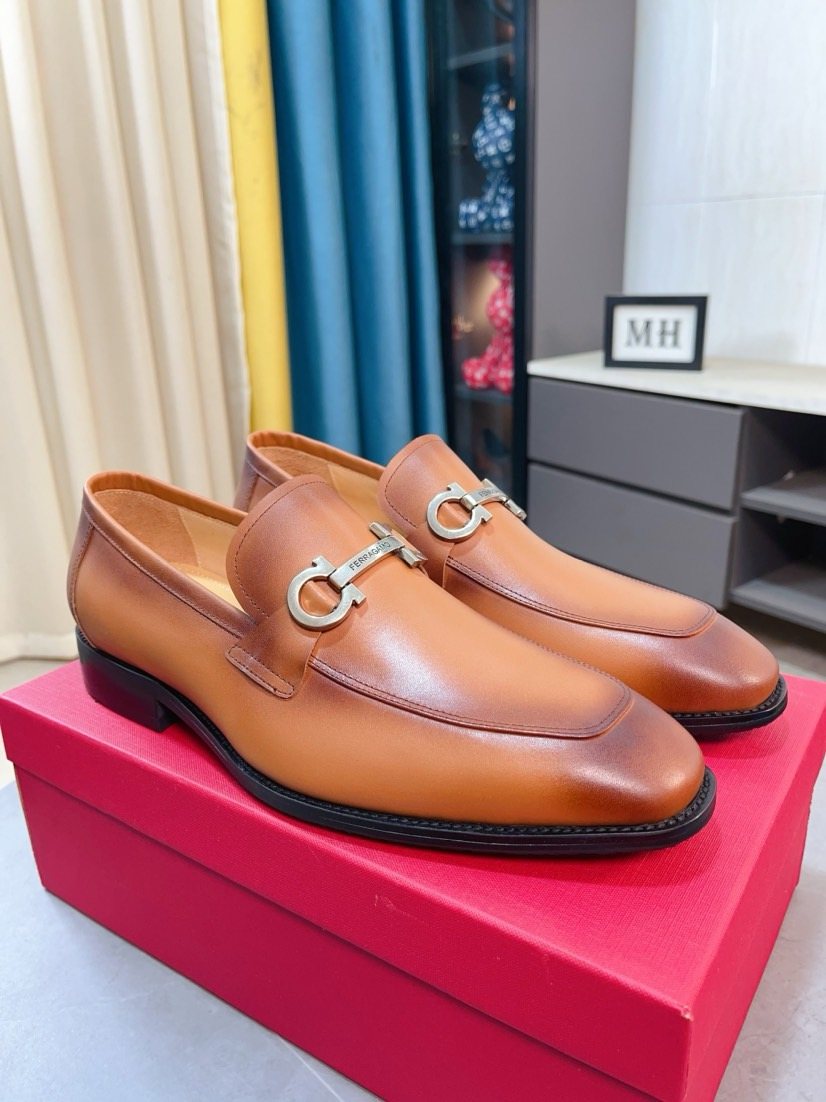 Ferragamo Tan Leather Bit Loafers — front