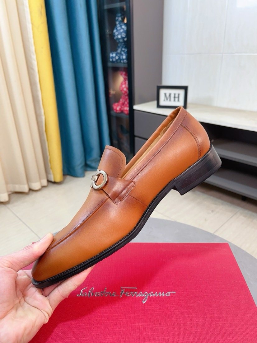 Ferragamo Tan Leather Bit Loafers — side