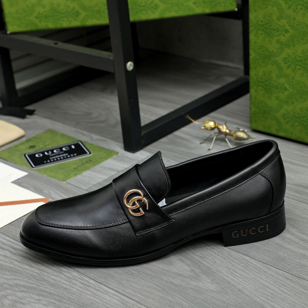 Gucci Black Loafers with Gold-Tone Hardware — hero