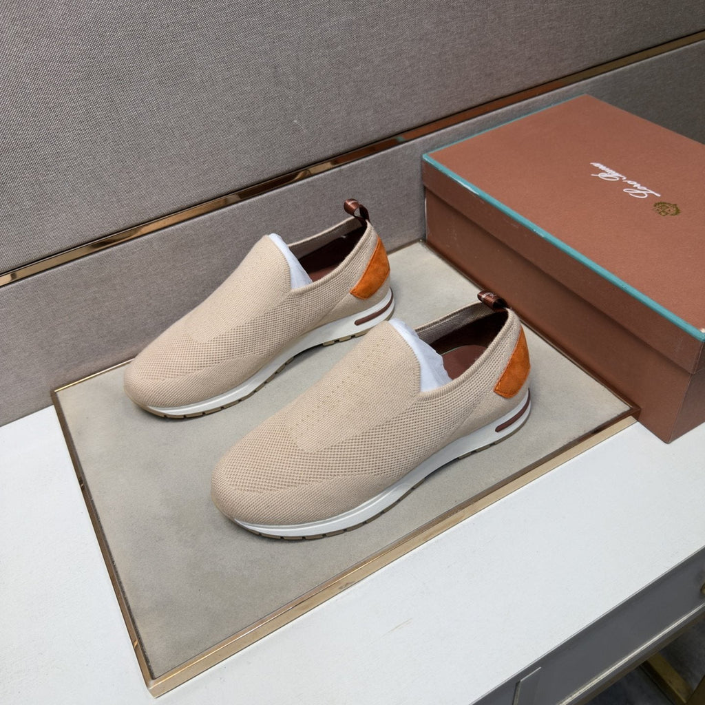 Loro Piana Beige Textured Slip-On Shoes — front