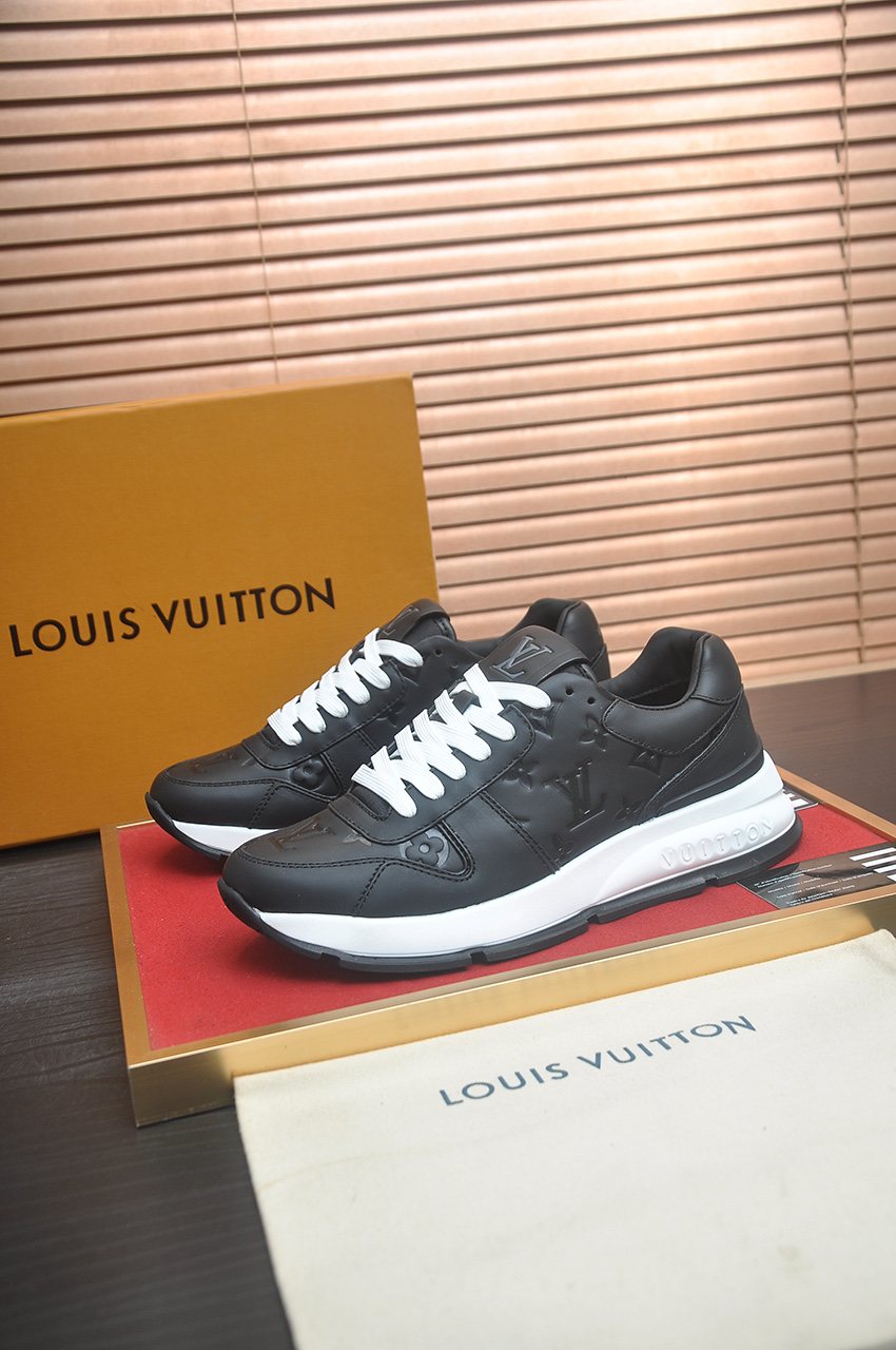 Louis Vuitton Black Embossed Low-Top Sneakers — front