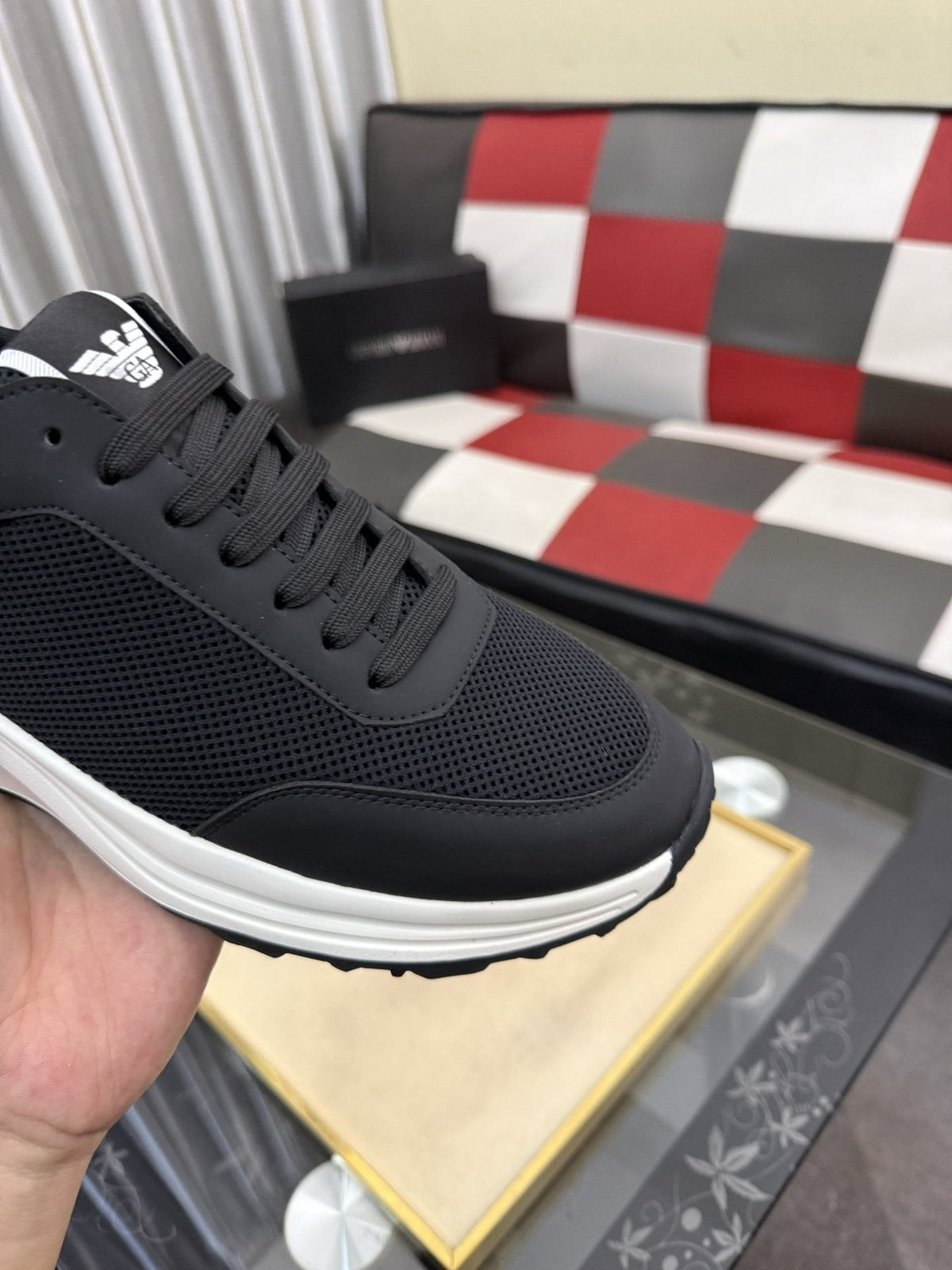 Emporio Armani Black Low-Top Sneakers — detail