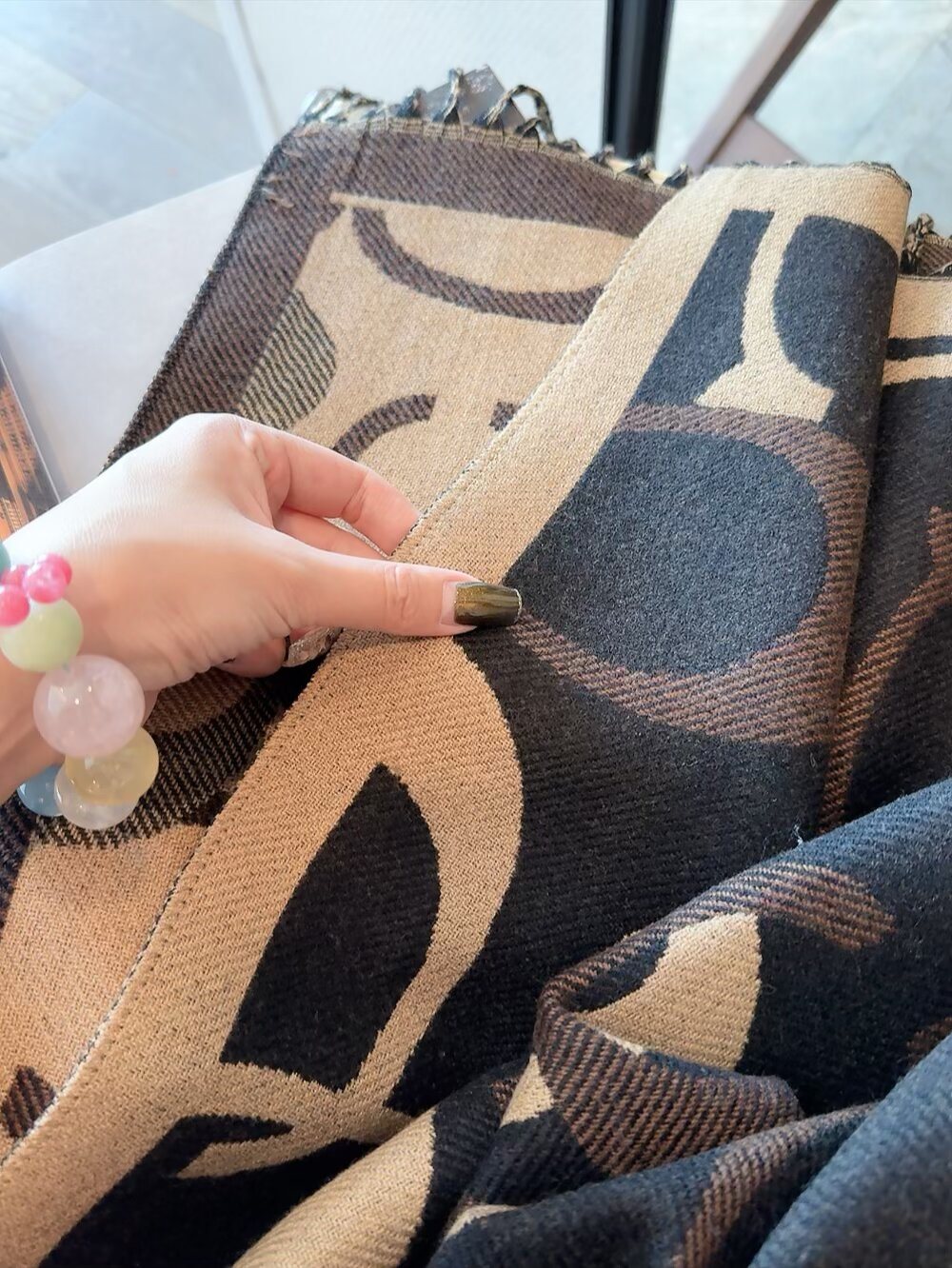 Coach Reversible Geometric Fringe Scarf — detail