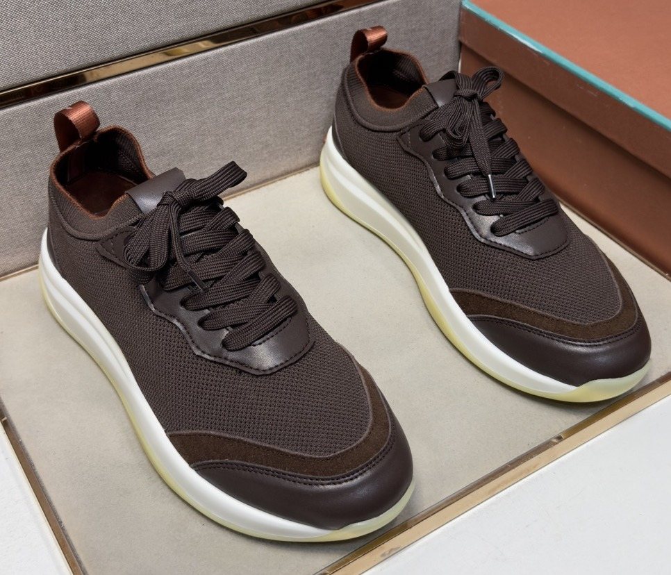 Men's Dark Brown Paneled Sneakers — hero