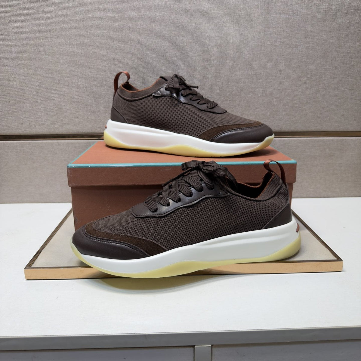 Men's Dark Brown Paneled Sneakers — side