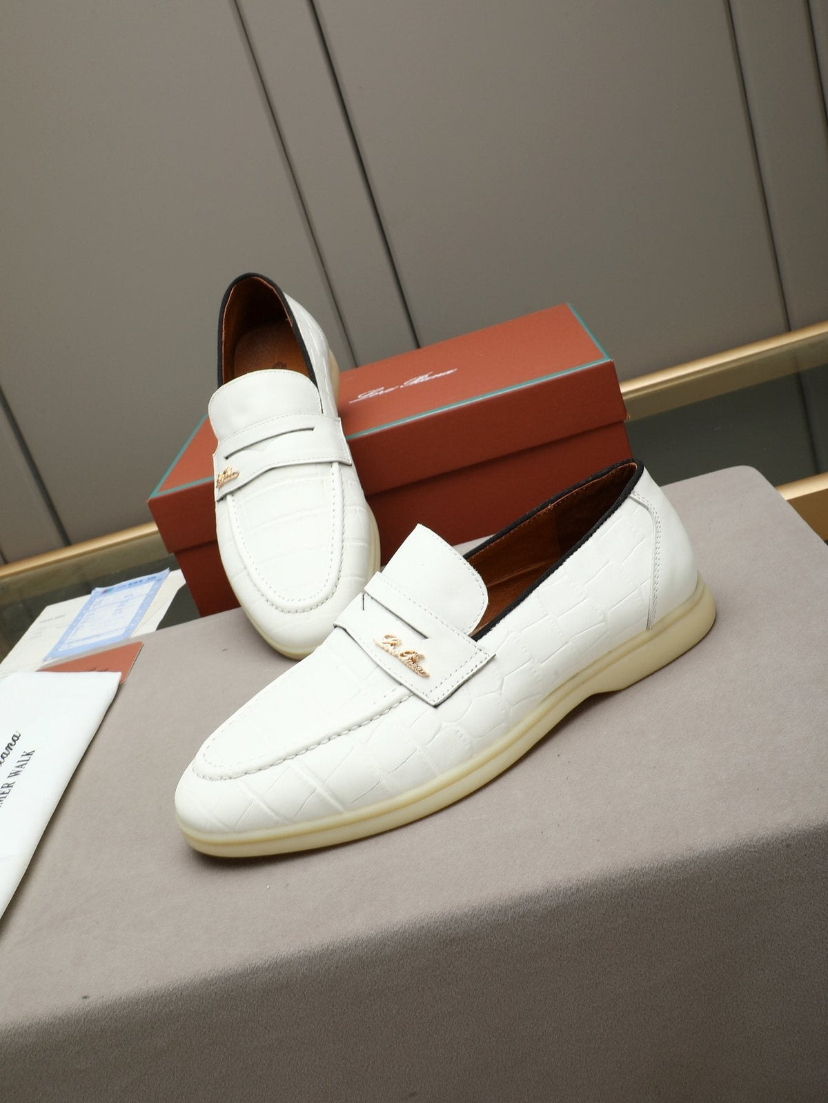 Loro Piana White Textured Loafers — front