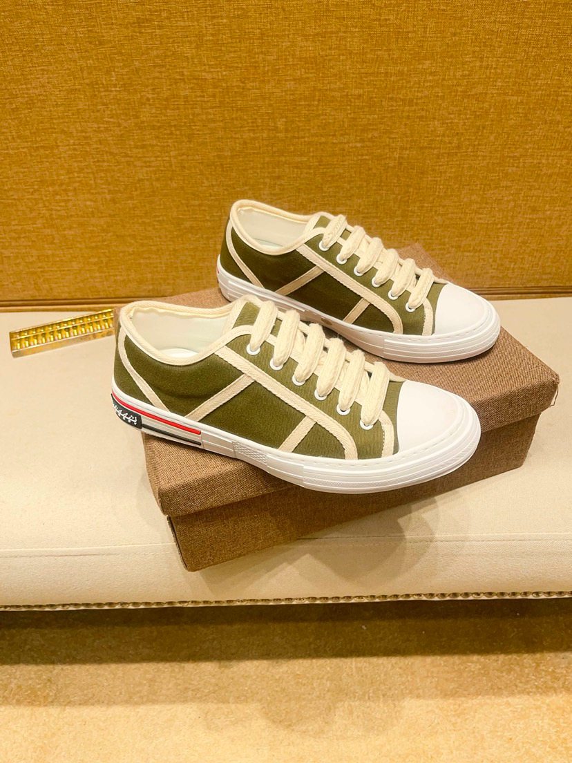 Olive Green and White Low-Top Sneakers — front