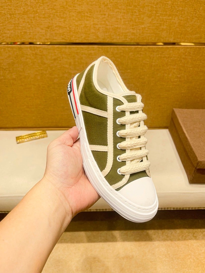 Olive Green and White Low-Top Sneakers — side
