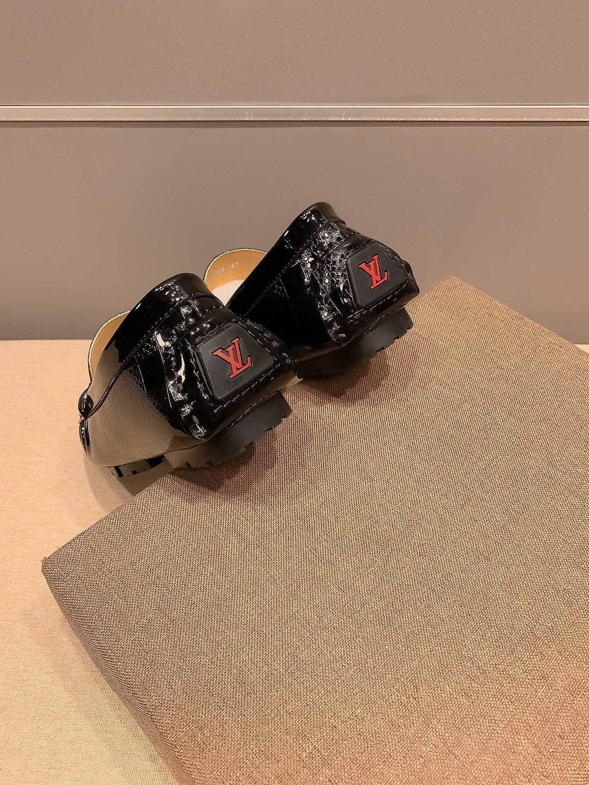 Louis Vuitton Black Glossy Buckle Loafers — back