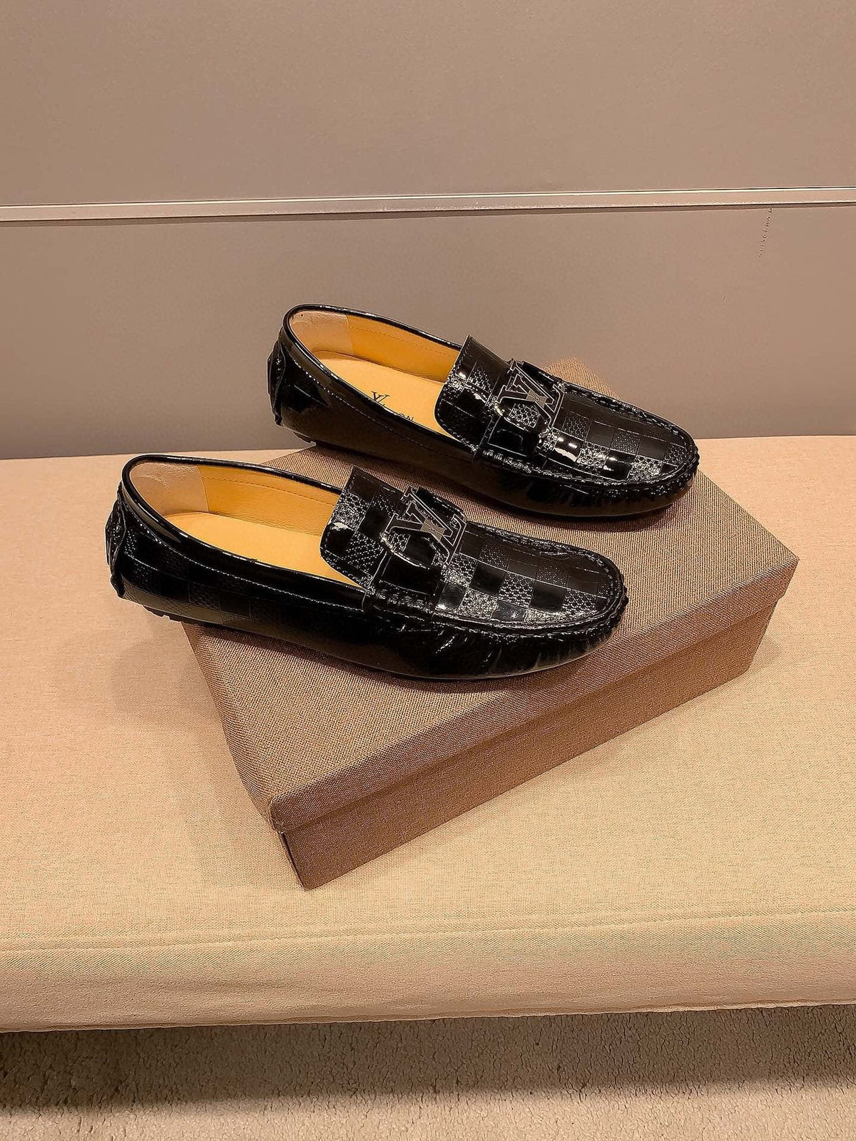 Louis Vuitton Black Glossy Buckle Loafers — side